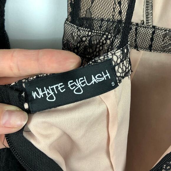 Whyte Eyelash Skirted Maxi Black Lace Sheer Romper Deep V-neck bell sleeves S - Picture 14 of 16